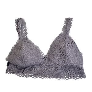 Ijak Gray Floral Lace Adjustable‎ Straps Pullover Wire Free Bralette Size Large